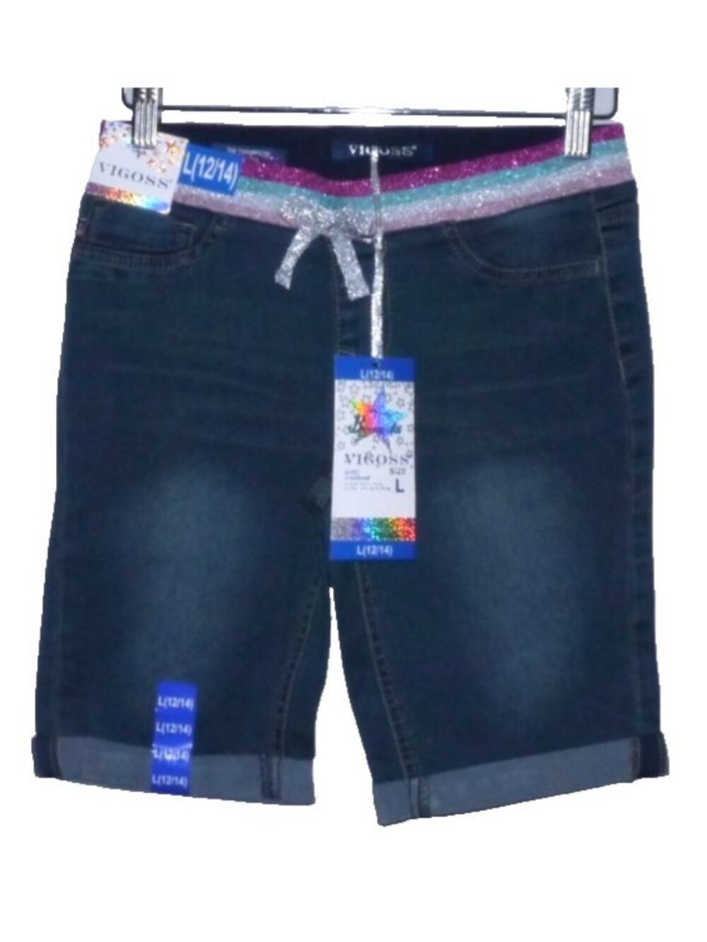 Vigoss blue jean Bermuda shorts with elastic waist 8" inseam Girl's L 12/14 New